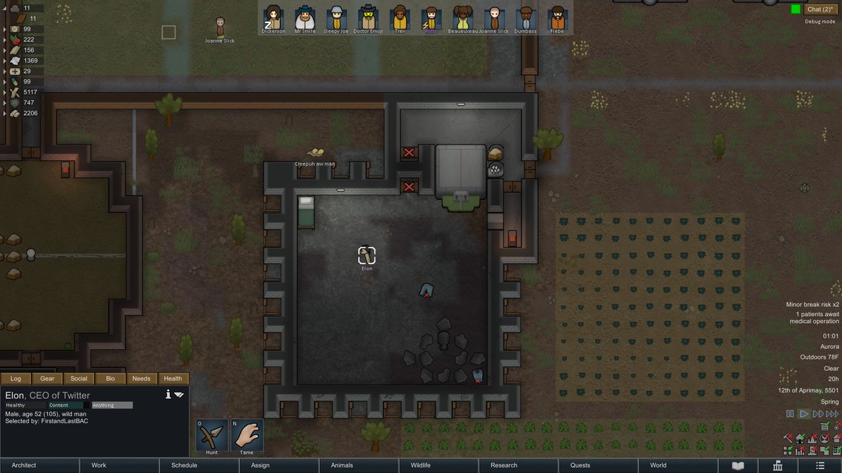 DeihlMitchell's tweet photo. Noooooo 😢guys. @elonmusk turned into a wild man 😭😭😭now he is just an animal 🙀I hope he can be tamed #elonjail #RimWorld https://t.co/yCcfstVO43