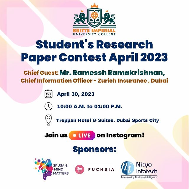 HL_Hiren's tweet image. "Join us Live on April 30th to witness a diverse range of research papers presented by students from various universities and academic backgrounds. Come be a part of this intellectually stimulating session.

#JoinLive #Savethedate #Brittsimperial #UAE #researchpaper #contest