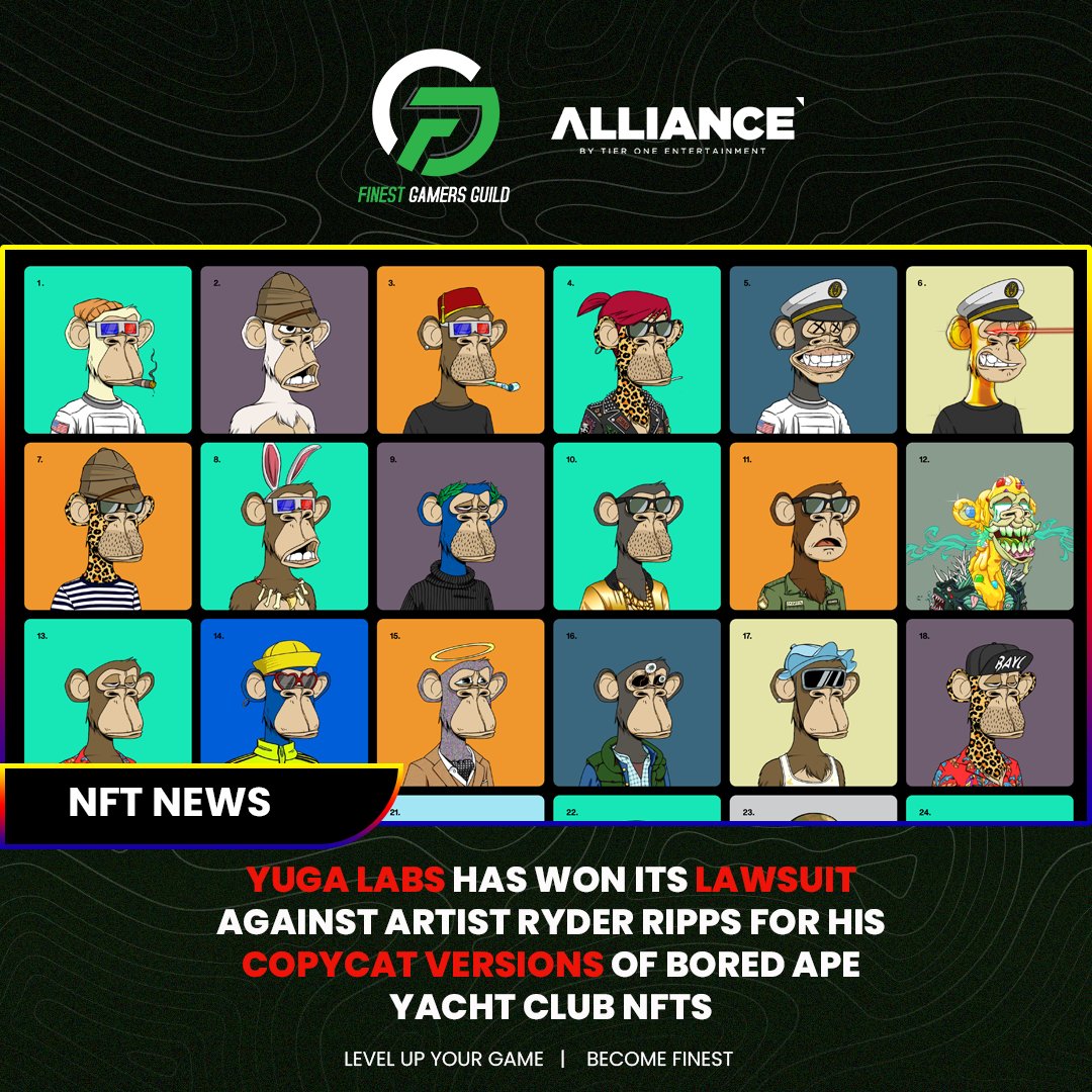 Yuga Labs, the blockchain company behind some of the most popular collectibles of the NFT boom, has won a lawsuit protecting the trademark of its Bored Ape Yacht Club NFT series.

#BecomeFinest #YugaLabs