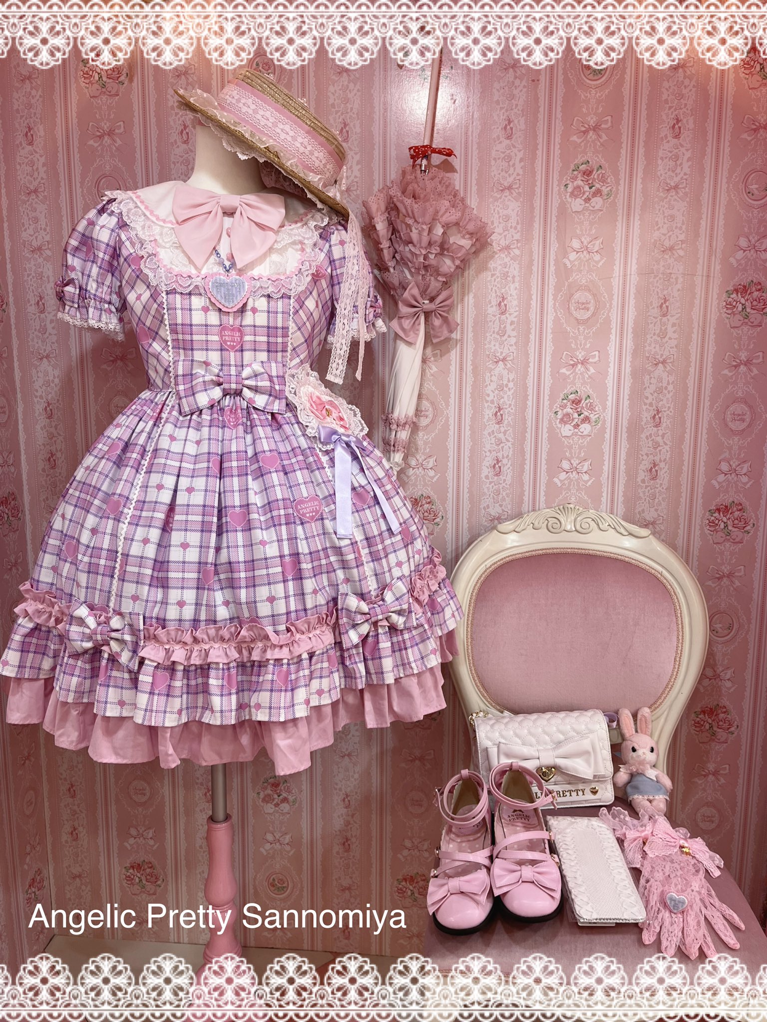 Angelic Pretty Sprinkle Heart Tartan シロ-