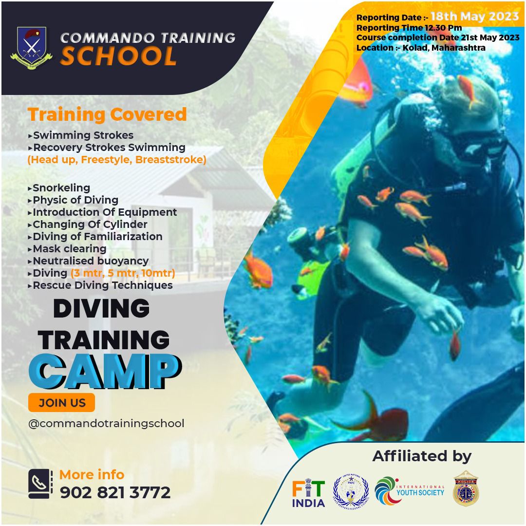 CommandoSchool's tweet photo. Commando Training School has put together yet another adventurous &amp; unique experience in Scuba Diving Camp. Get trained by the best in the field at our next camp in Kolad. Enroll for our Diving batch right away!  DM us here or call us on +91 9028213772 &amp;  for more details. https://t.co/dlabgRkVJd
