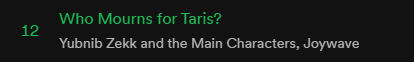 Robbathon's tweet photo. So fucking psyched that our cantina music is now on spotify because I get to shout from the tallest mountains that there is a song in our game called WHO MOURNS FOR TARIS? by JOYWAVE and that is the COOLEST THING EVERRRR https://t.co/iT1bK0XPq0