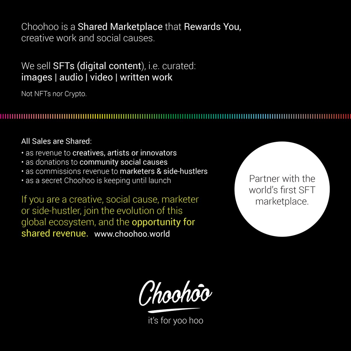 ChoohooWorld's tweet photo. Partner now with the world's first SFT marketplace.

SFTs put the power in your hands!

Whether you're a creative, social cause, marketer, or side-hustler, now is the time to join the evolution of this global ecosystem.

No fees charged.

https://t.co/KGni3X7Vdj

Choohoo https://t.co/QOTsslfuh5
