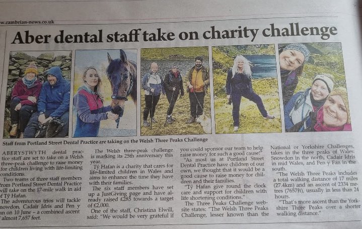 Awe look we made the newspaper 💞💞 #teamabertastic #aberystwyth #dentalteams #wales #charity #challenge #portlandstreetdental #livelifelovelife #teamchallenge #welsh3peaks #colosseumdental #jacobsfoundation #specialistpractice