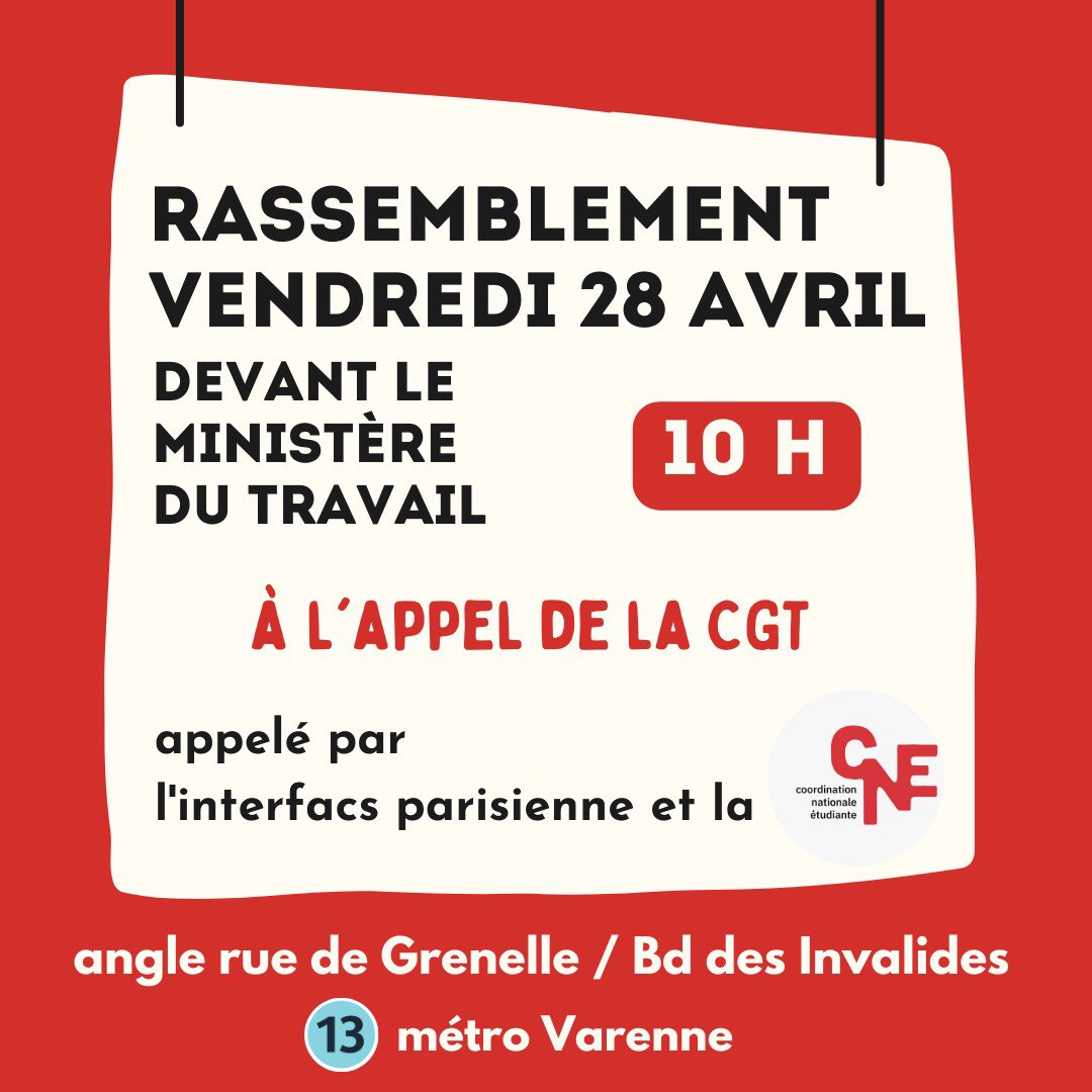 Rassemblement aujourd’hui à 10h devant le ministère du travail