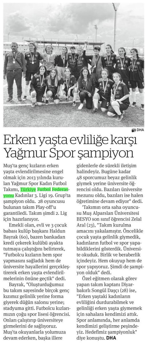 Erken yaşta evliliğe karşı kurulan YAĞMUR SPOR ŞAMPİYON OLDU 

💃 ⚽️ 🥇🏆👏👏👏👏
