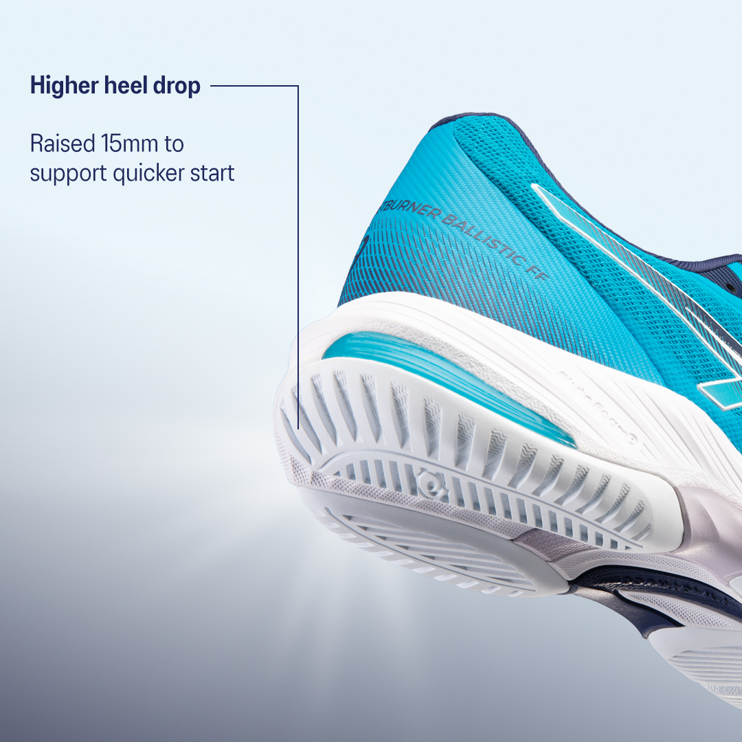 ASICSvolleyball's tweet image. Why does the #NETBURNERBALLISTICFF3 have a higher heel drop? The heel drop is raised 15mm to support a quicker start and help you #MoveFaster