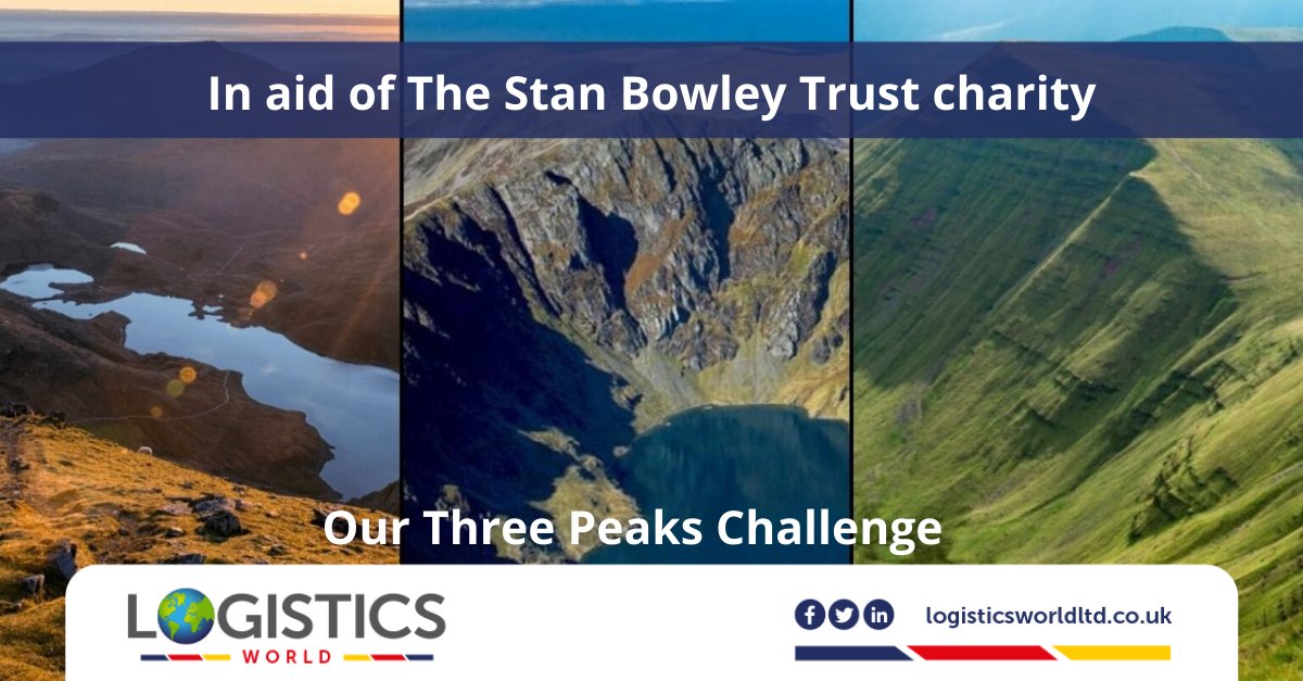 🚶Our Three Peaks Challenge!
Fancy joining us on May 27th? Keep fit and raise money for the fantastic <a href="/StanBowleyTrust/">Stan Bowley Trust</a>, or if you're not feeling the challenge, you can support us on our JustGiving page: bit.ly/3A8IMYX
#StanBowleyTrust #ThreePeaksChallenge #LogisticsWorld