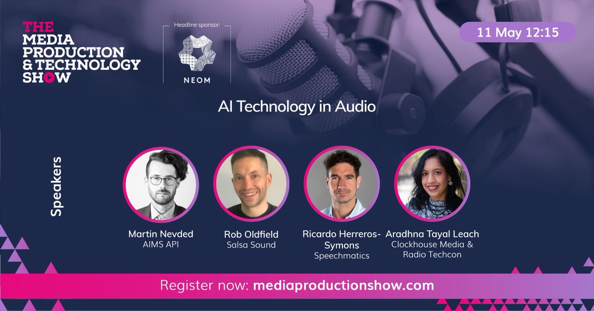 MPTS (@mediaprodshow) on Twitter photo At #MPTS2023, <a href="/AimsApi/">AIMS API</a>'s Martin Nevded, <a href="/salsa_sound/">salsasound</a>'s Rob Oldfield, <a href="/Speechmatics/">Speechmatics</a>' Ricardo Herreros-Symons and <a href="/RadTechCon/">Radio TechCon</a>'s <a href="/AradhnaTayal/">Aradhna Tayal Leach</a> share how Artificial Intelligence (#AI) is having an impact on the #audio industry.
Register today at: bit.ly/MPTS2023regist… At #MPTS2023, <a href="/AimsApi/">AIMS API</a>'s Martin Nevded, <a href="/salsa_sound/">salsasound</a>'s Rob Oldfield, <a href="/Speechmatics/">Speechmatics</a>' Ricardo Herreros-Symons and <a href="/RadTechCon/">Radio TechCon</a>'s <a href="/AradhnaTayal/">Aradhna Tayal Leach</a> share how Artificial Intelligence (#AI) is having an impact on the #audio industry.
Register today at: bit.ly/MPTS2023regist…