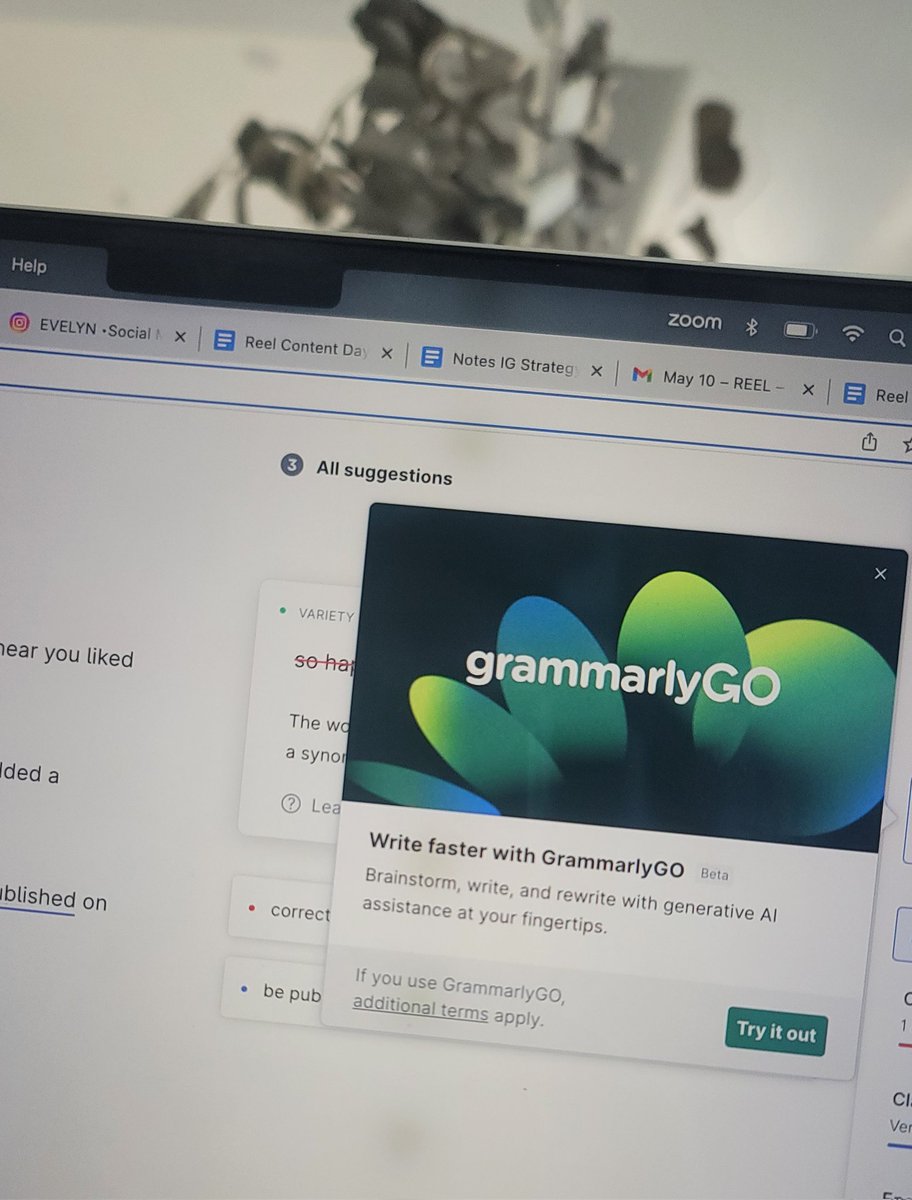 socialandlattes's tweet image. #grammarlyGO generative AI product is now available in beta. 🎉 I had the opportunity to watch a demo in March at #SXSW2023, and its capabilities blew me away! Access to @Grammarly&apos;s tool to help accelerate my emails and social captions is exciting! ✨
👉gram.ly/GrammarlyGO