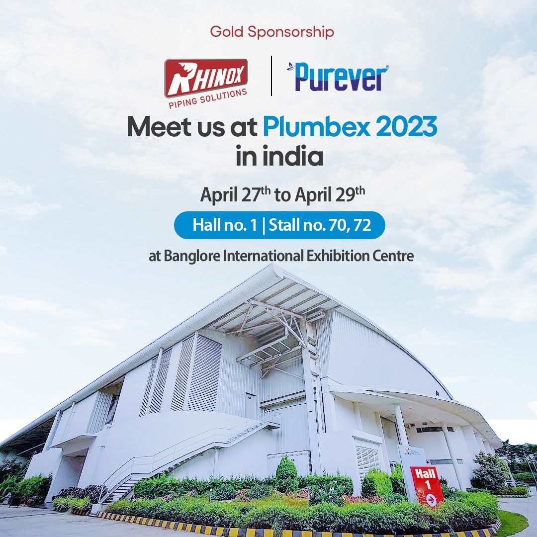 IndiaRhinox's tweet photo. Your chance to get a glimpse and many significant details of world-class products of Rhinox and Purever. Meet us at this coveted Exhibition, Plumbex 2023 at Bangalore from April 27 to April 29 in Hall No 1, Stall No 70 and 72

#Rhinox  #purever #sspressfitting #plumbing https://t.co/uFdNmtcAjU