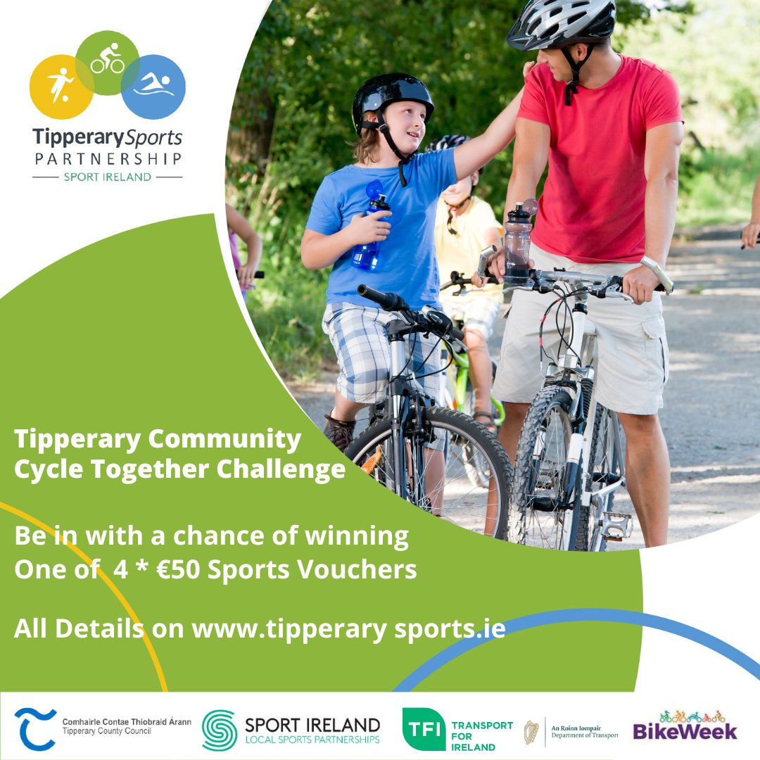 Tipperary Sports Partnership wishes to launch their 𝟮 𝗕𝗶𝗸𝗲 𝗪𝗲𝗲𝗸 𝗖𝗵𝗮𝗹𝗹𝗲𝗻𝗴𝗲𝘀 for Bike Week 2023.
𝗕𝗶𝗸𝗲 𝗪𝗲𝗲𝗸 𝟮𝟬𝟮𝟯 𝘁𝗮𝗸𝗲𝘀 𝗽𝗹𝗮𝗰𝗲 𝟭𝟯𝘁𝗵 - 𝟮𝟭𝘀𝘁 𝗠𝗮𝘆, 𝟮𝟬𝟮𝟯
Let’s Get Tipperary Cycling!
#BikeWeek #BeActive #bikeweekire2023 #wewillcycle