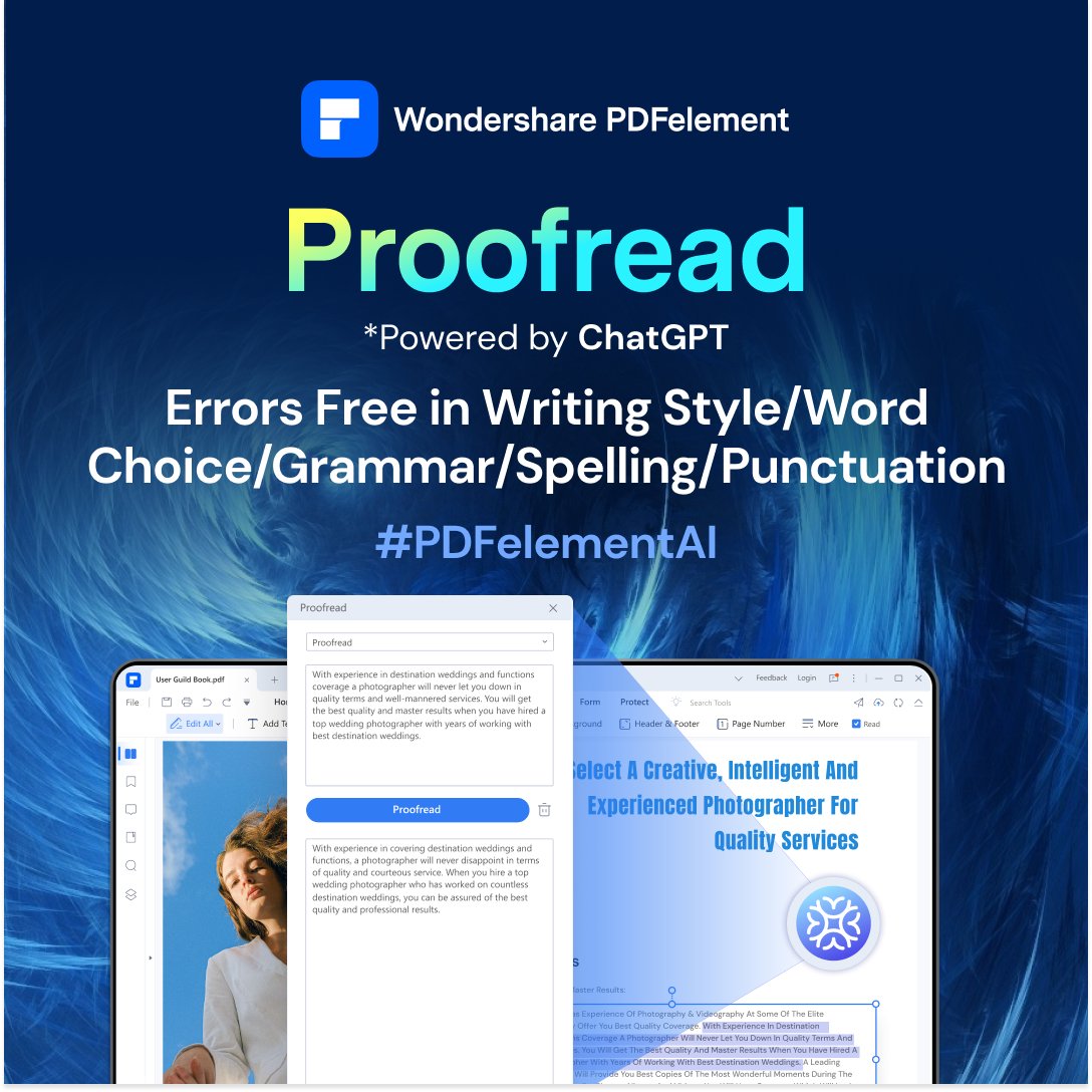 PDFelement's tweet photo. Weβre excited to introduce our brand-new AI-powered proofread feature! π€π
Say goodbye to typos and grammatical errors with PDFelement's advanced proofreading capabilities.
#PDFelementAI #ProofreadFeature #AItechnology #PDFeditor #ProductivityTools #DocumentEditing #ErrorFree https://t.co/PW6uRNwun0