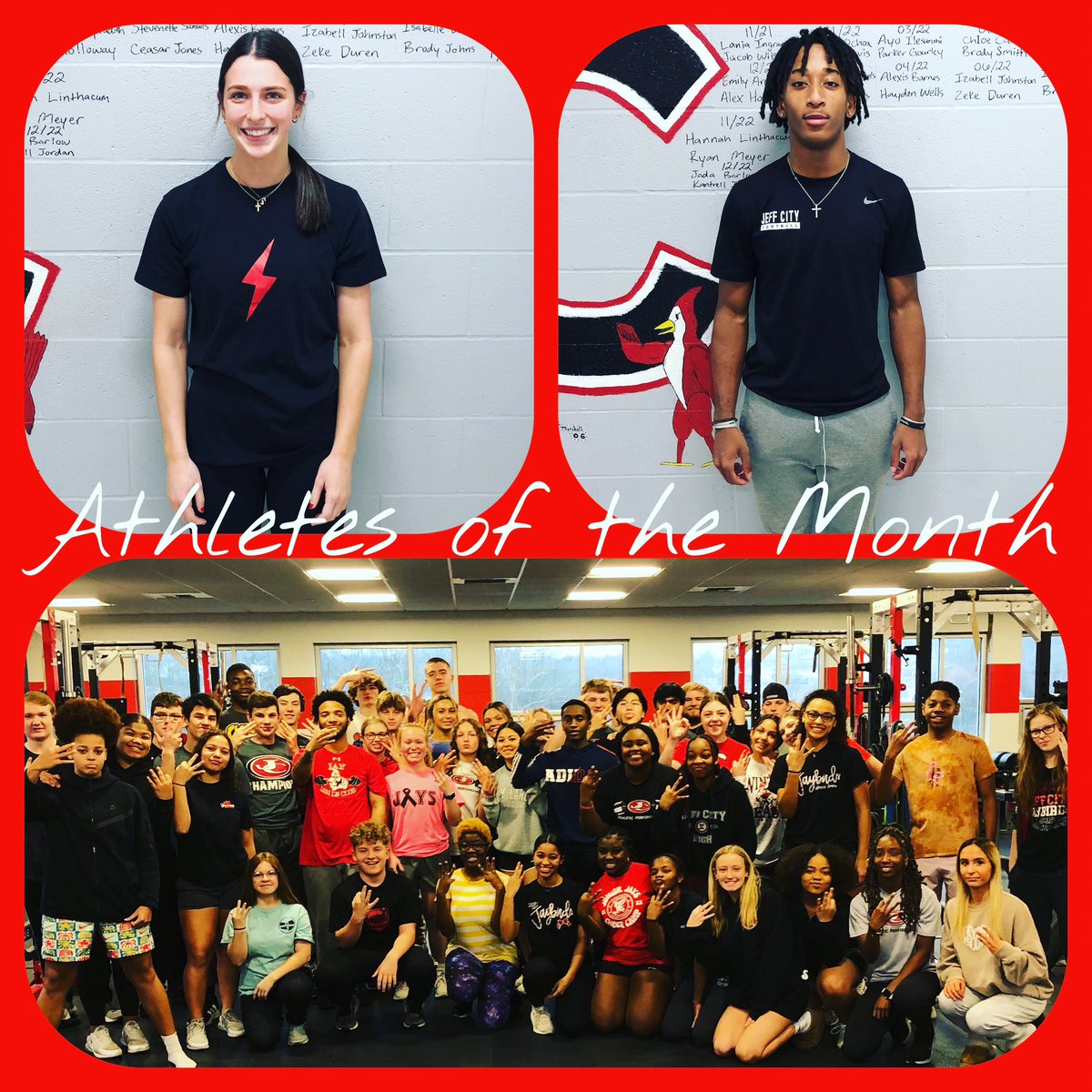 Shout out to our Athletes of the Month for January!! The start of the Spring Semester has proven 3rd Block to be a force to be reckoned with…our biggest class at 48 but they bring the energy unlike any other block. Female: Avrey R ; Male: Josh W ; Group: 3rd Block.