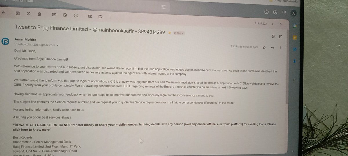 Ashokdash208's tweet photo. @Bajaj_Finance What resolution you provided to me, How about the dent you people created in my CIBIL.Let me share your email here.

@sanjivrbajaj this is how you run your company and my CIBIL score is not owned by, Your company and Father, who gave you right to make enquiry in my CIBIL https://t.co/Fihk7b5GbV