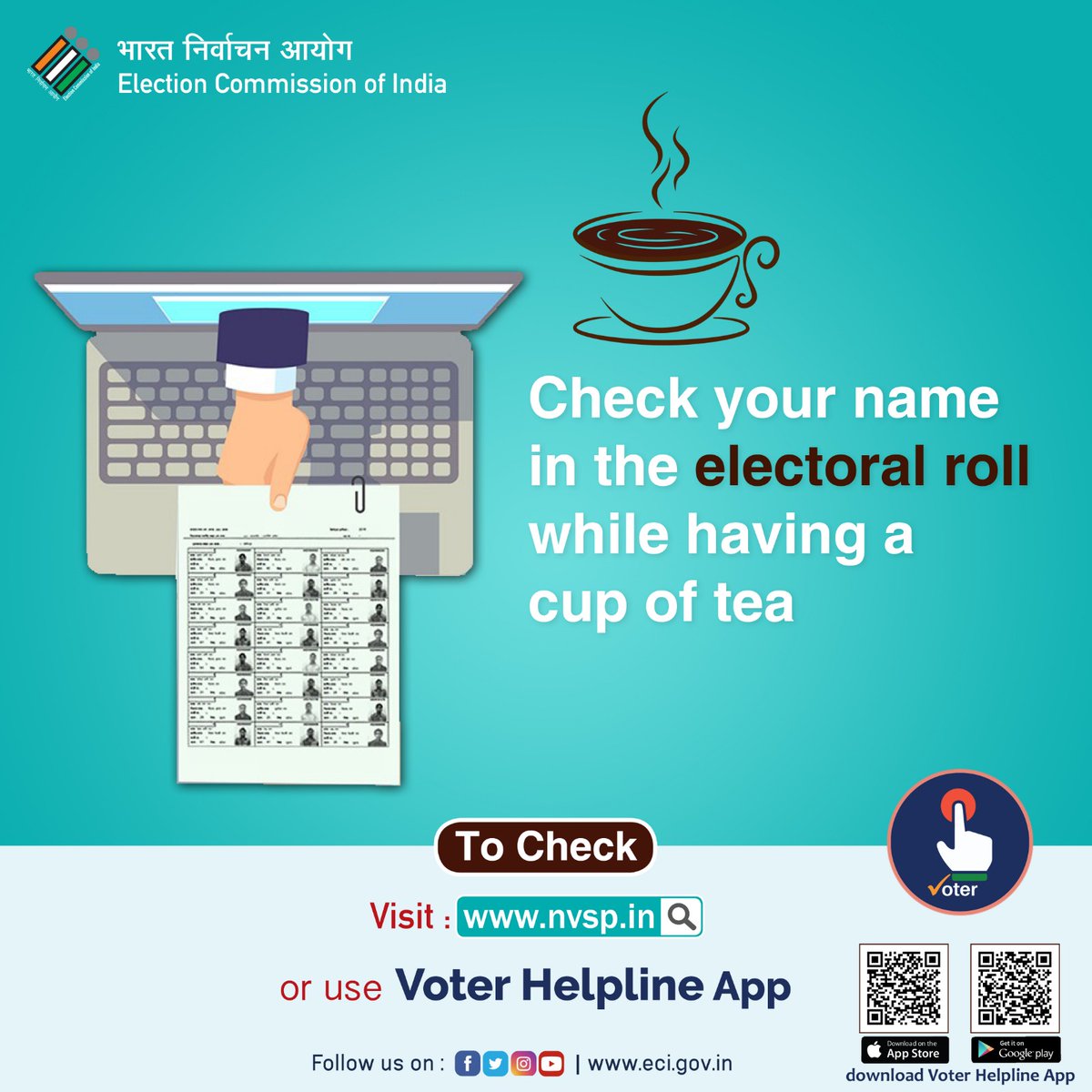 Checking your name in the electoral roll is super easy!

Just visit nvsp.in or use Voter Helpline App

Don't forget to cast your vote in the forthcoming #KarnatakaElection2023 on May 10, 2023

#AssemblyElections2023