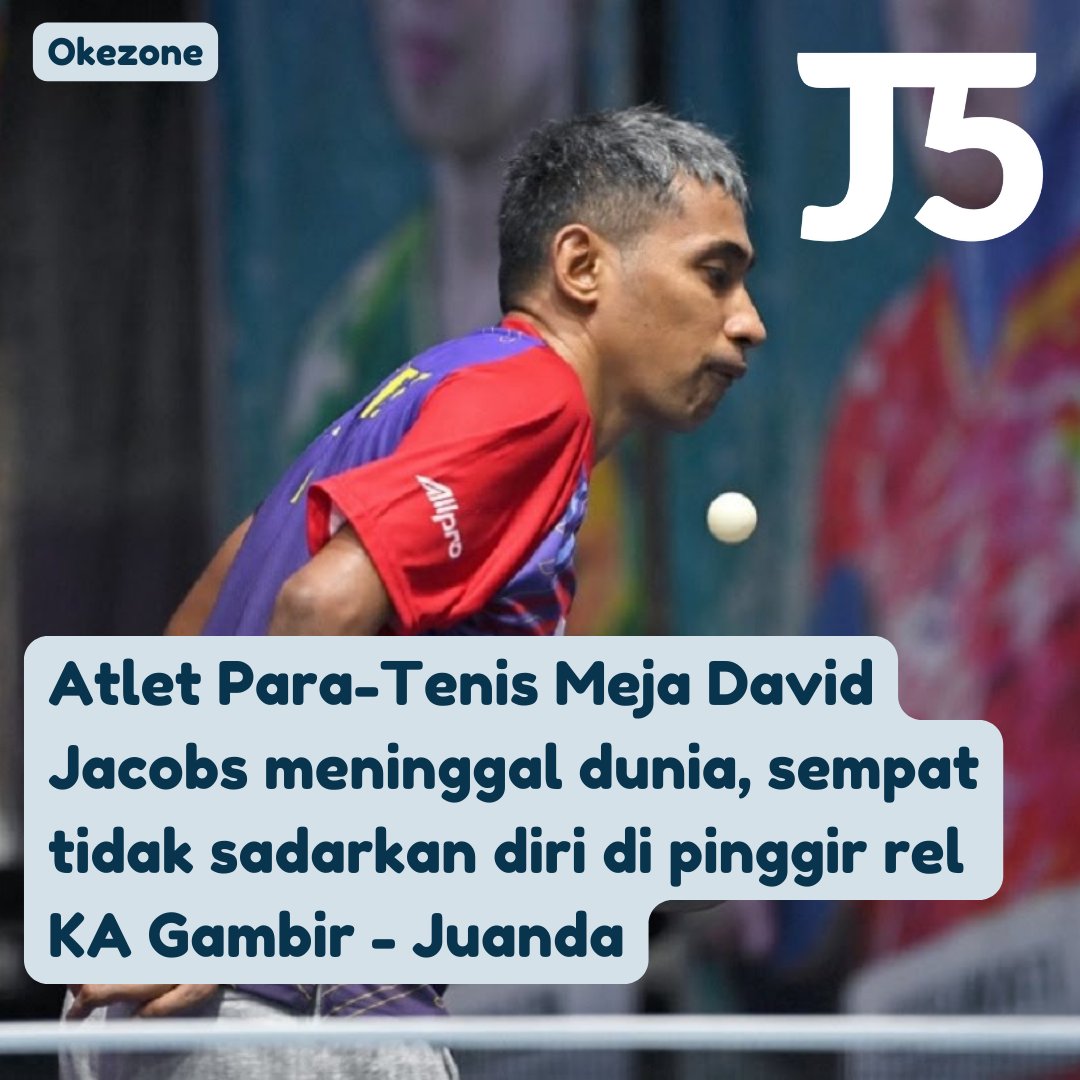 Atlet Paragames Tenis Meja Indonesia David Jacobs (Dian David Michael Jacobs) meninggal dunia dinihari ini (28/4) sekitar jam 03.30 WIB. Kronologi meninggalnya beliau dimulai dari tidak sadarkan diri dan tergeletak di pinggir rel KA Gambir - Juanda (mengacu patok km, km 4+700,…