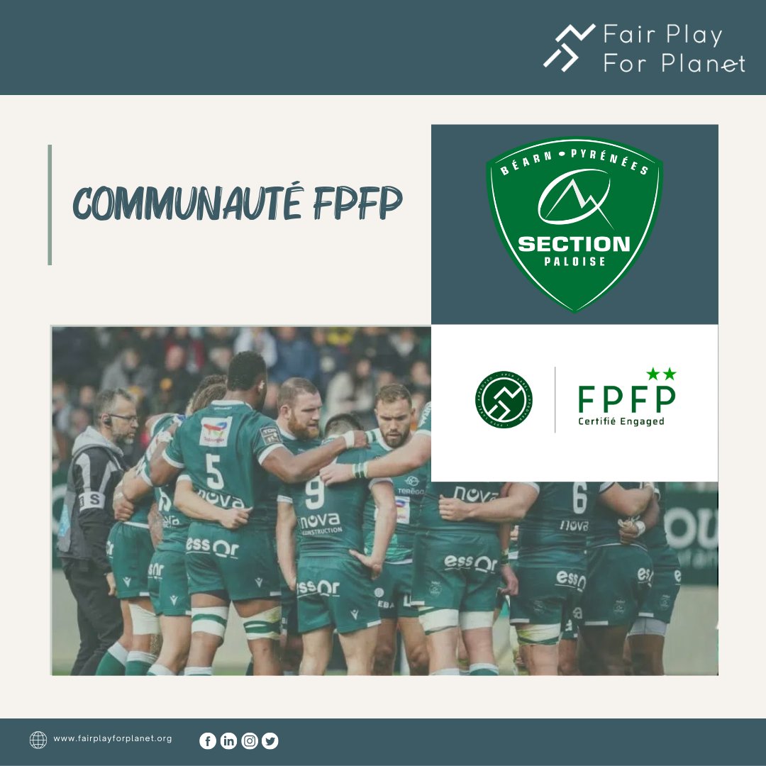 FairPlay4Planet's tweet photo. [𝐂𝐨𝐦𝐦𝐮𝐧𝐚𝐮𝐭é 𝐅𝐏𝐅𝐏] 🟢 Des objectifs brillamment atteints pour la @SectionPaloise  avec l'obtention du label FPFP**Engaged !
🏅 1er club de rugby à obtenir la certification 2 étoiles FPFP et le 2e tous sports confondus, aux côtés de @OL, une référence en la matière ⤵️ https://t.co/7lKG2E53Np