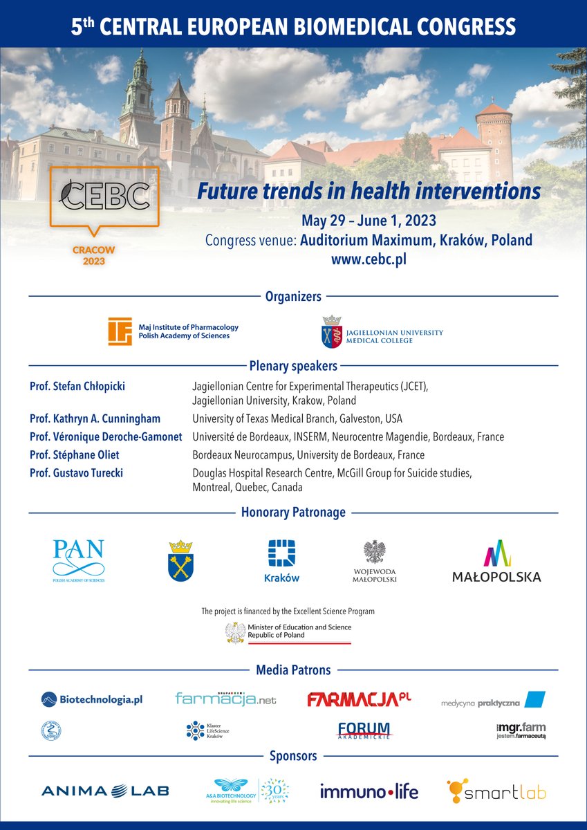 The 5⃣th edition of the Central European Biomedical Congress (CEBC) will be held in Krakow in May under the theme "Future trends in health interventions".
Detailed information on the congress website:
👉 cebc.pl