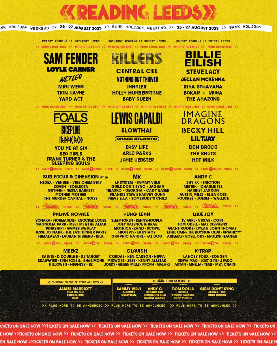 READING &amp; LEEDS 2023 JUST GOT BIGGER!! New names added including <a href="/cordae/">Cordae</a> <a href="/dreyamac/">dréya mac</a> <a href="/VenbeeMusic/">venbee.music</a> <a href="/dearmothica/">MOTHICA 💀🌹⏳</a> and more 😈 PLUS, LS23 and Thursday night acts announced for our Leeds fam 💛 You've only got until MONDAY to secure your weekend ticket with a first payment from £88.40!