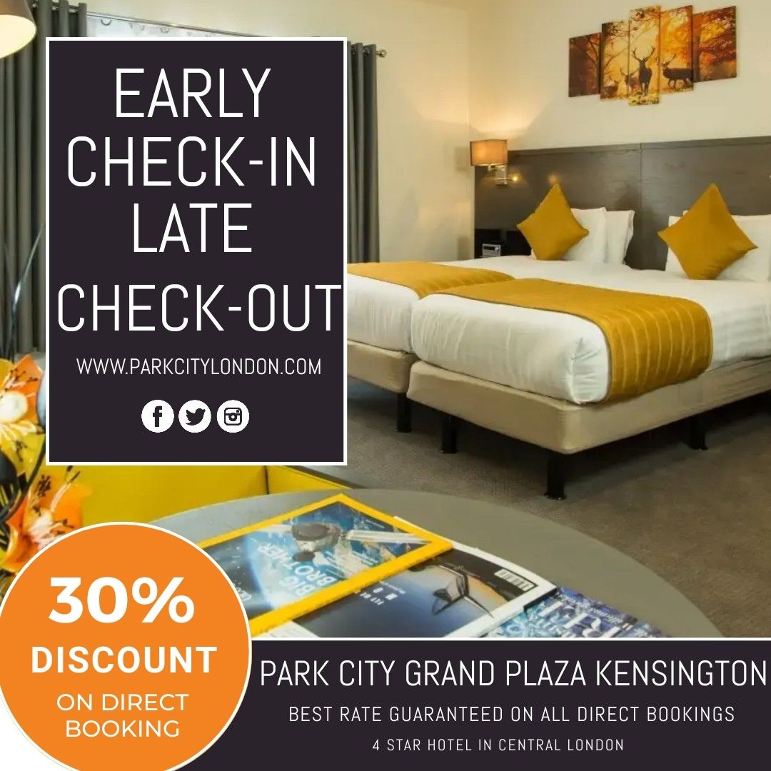 Why settle for less when you can have it all? Book directly with us at Park City Grand Plaza Kensington and enjoy 30% off your stay. It's the perfect way to make the most of your London getaway.

#LondonHotels #HotelDeals #TravelDiscounts #DirectBooking #HotelPromotions