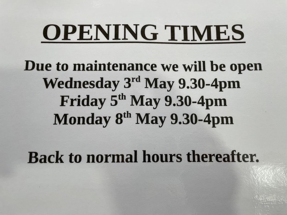 Our shop is undergoing some maintenance so next week we will have reduced opening hours….
