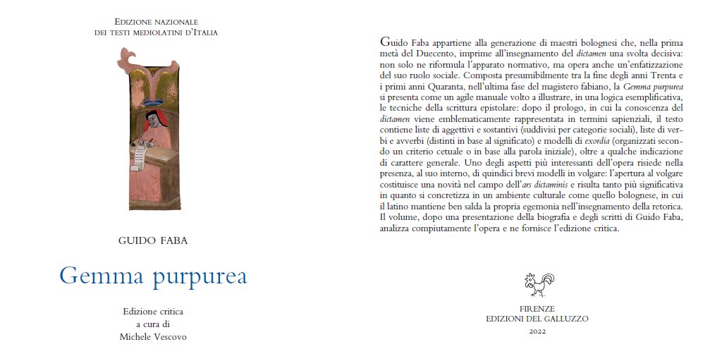 Guido Faba, Gemma purpurea. Edizione critica a cura di Michele Vescovo 🔗 bit.ly/3oS8Chv
#medievaltwitter #medievalliterature #medievalstudies #dictamen