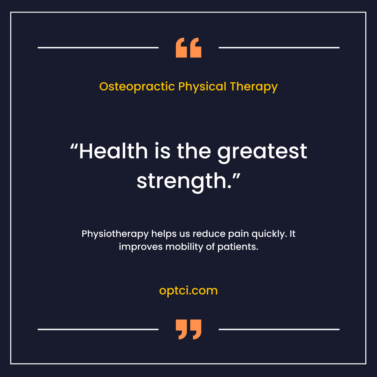 Through our Osteopathic Physical Therapy (OPTCI) services, we have been improving the lives of our patients for a long time. Our osteopathic physical therapy services help people reduce pain, improve patient mobility, and more…

#physicalhealth #physicaldistancing #colortherapy