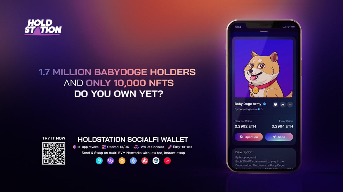 Over 1.7 million <a href="/BabyDogeNFTs/">Baby Doge NFT</a> holders and only 10,000 NFTs 👀

✅Hot Trending #NFT Collection on <a href="/opensea/">OpenSea</a>!
✅24H Volume: +110%

🔥Not everyone will be able to get one!
💖Only 29% 2D NFTs locked to mint 3D #BabyDoge!

⛵️Get your NFT on holdstation.com now!

#Selfcustodial