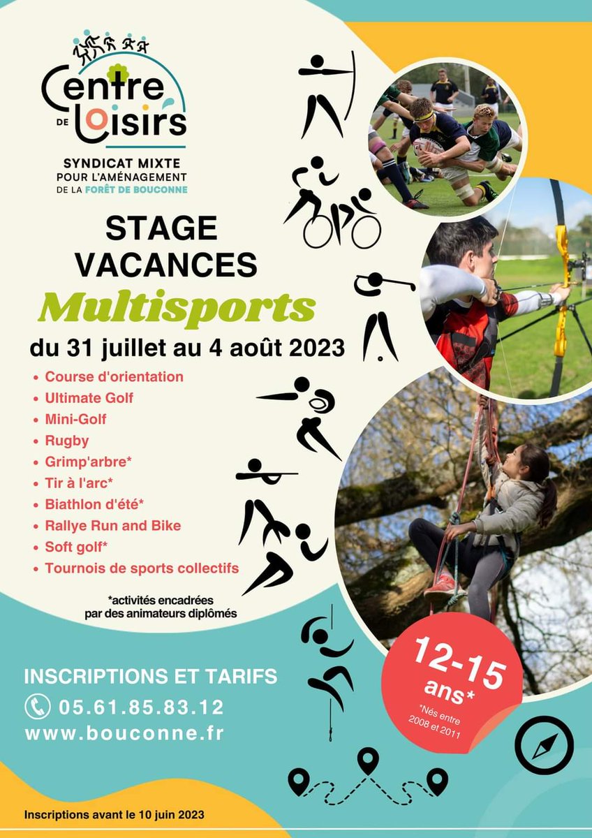 BaseBouconne's tweet photo. [#stagemultisports 12/15 ans à Bouconne]

🎯⛳️🚵‍♂️ En quête d'activités sportives et originales ?⚽️🏈🏀

Le Centre de Loisirs de Bouconne, te propose un stage multisports du 31/07 au 04/08, le tout dans une ambiance fun et unique !

Plus d'informations 👉🏻 https://t.co/YyEl53p4uh https://t.co/Gyb59d923p