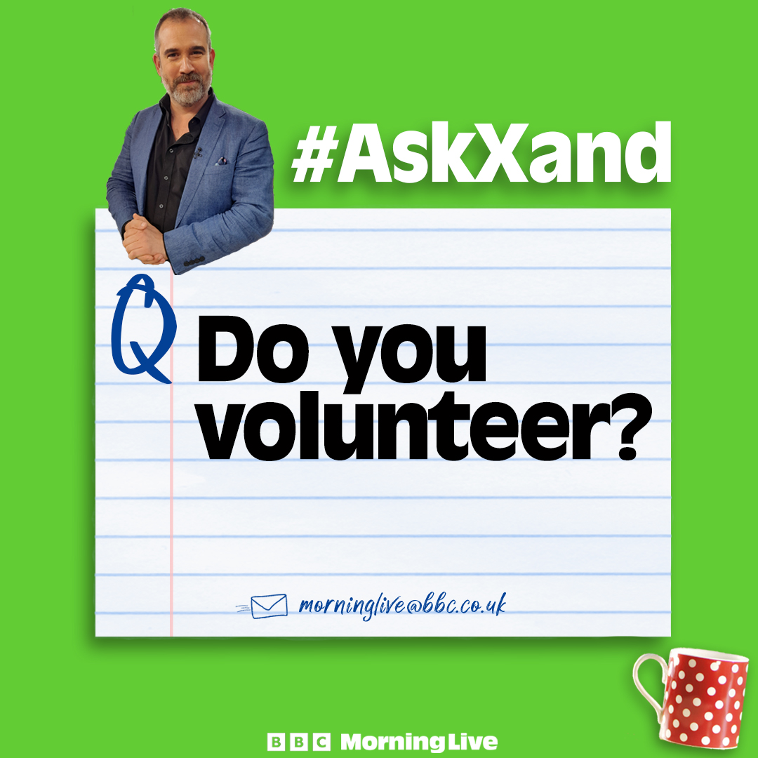 Do you volunteer for a charity or local organisation? 

Dr <a href="/xandvt/">Dr Xand van Tulleken 🏳️‍🌈</a> is here on Monday explaining why volunteering is good for our mental health, and why people across the UK are coming together on 8th May to try out volunteering.

📧 We want to hear your stories, so get in touch!