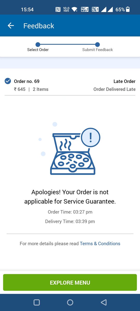 omsiddhant_'s tweet photo. Domino's is not keeping it's promise of delivery in 20min. ( Location - Domino's pizza , HSR layout, 560102)
Today I received late order and still it is saying that I received order before time.
I have the proof.
#dominosindia #Dominos #hsrlayout #banglore #pizzadelivery https://t.co/ahfPgYrvTr