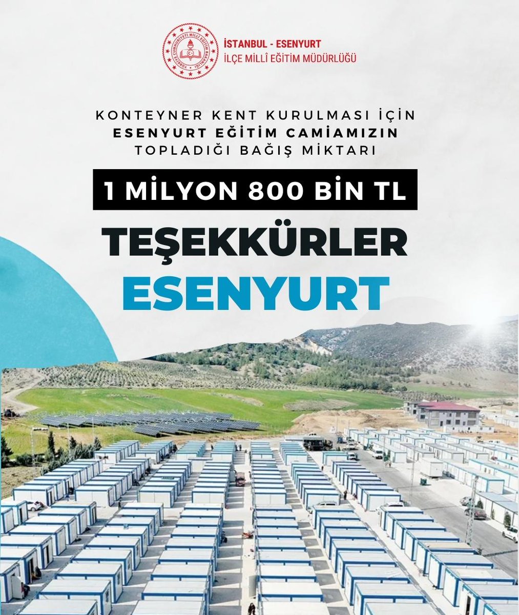 esenyurtmem's tweet photo. Afetin hemen ardından başlattığımız bütün yardım çalışmalarında büyük bir yardımseverlik örneği gösteren eğitim ailemize, konteyner kent kampanyamıza da sundukları katkılardan dolayı yürekten teşekkür ederiz.
@tcmeb @prof_mahmutozer @memleventyazici @KaragulVural 
@necatiyener_ https://t.co/ppOiZCBUj6