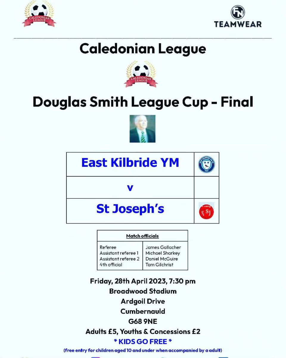 JamesG4L's tweet photo. Fixture tonight. Caledonian Douglas Smith League Cup Final at Broadwood. EK YM V St.Joes 7.30pm ko. @scottish_aff https://t.co/VrrzSFOYh1
