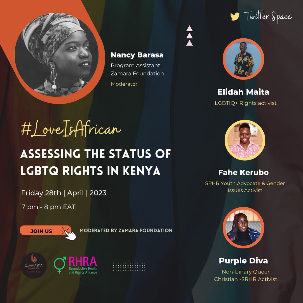 SumbahN's tweet photo. Hello Africa,join us today as we indulge ourselves in a conversation on a topic that majority of us avoid," Assesing the status of LGBTQ rights in Kenya." At 7pm EAT.
#loveIsAfrican
#zamaravoices
#MSAKE https://t.co/oQ2G29I6Ff