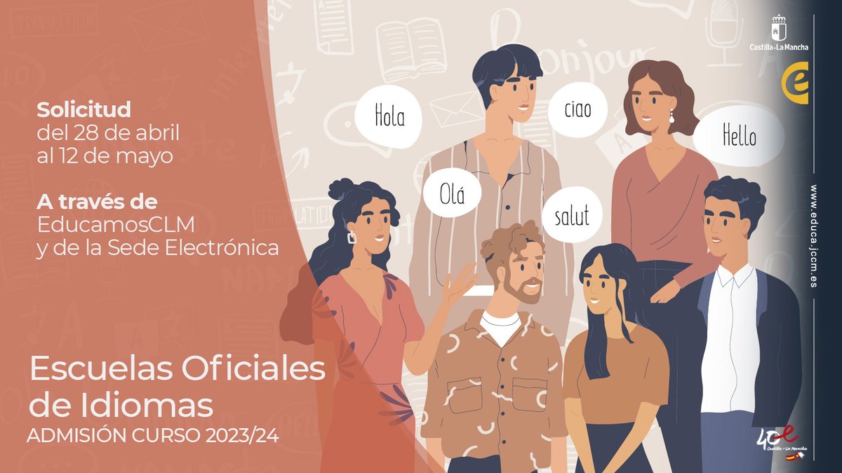 🆕 Convocatoria de admisión de alumnado para las enseñanzas de idiomas en escuelas oficiales de idiomas y centros de educación de personas adultas de Castilla-La Mancha 2023/2024. 

🗓️ Plazo de solicitud del 28 de abril hasta el 12 de mayo de 2023.

👉 educa.jccm.es/es/sistema-edu…