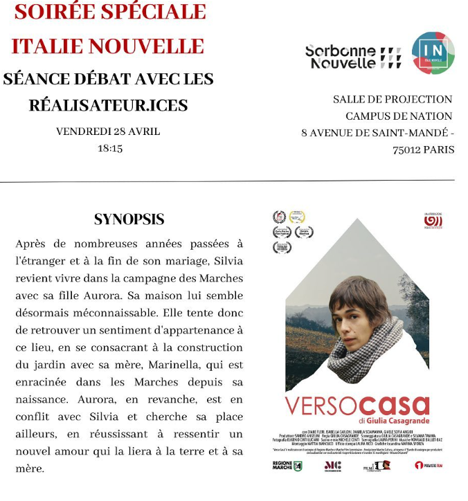 Sorbonne_Nvelle's tweet photo. #Cinéma 📅 28 avril ⏲️18h15📍 #CampusNation

Les étudiants du Master #IndustriesCulturelles #France #Italie vous invitent à la projection de deux courts métrages en présence des réalisateurs :
📽️America (2021) de Giacomo Abbruzzese
📽️Verso Casa (2022) de Giulia Casagrande https://t.co/JAubkEK0Af