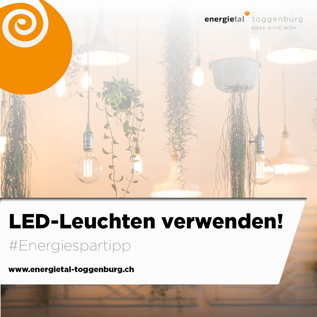 LED sind energieeffizient und kostensparend. Sie als Nutzer*in verbrauchen bis zu 90 Prozent weniger Strom im Vergleich zu herkömmlichen Leuchtmitteln, ohne Einbussen bei der Helligkeit zu befürchten.

#energietal #Energiewende #Stromsparen #Leuchtmittel
