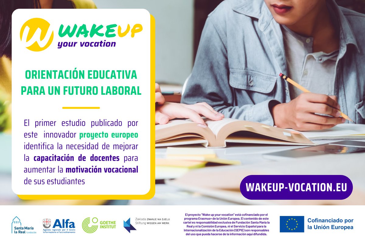 AreaEmpleoFSMLR's tweet photo. 📑 ¿Aún no has leído el 1º estudio de #WakeUPVocation? Este proyecto #ErasmusPlus 🇪🇺 de #formación busca reducir el salto entre el #SistemaEducativo 📚 y el mercado de #trabajo para favorecer la #InserciónLaboral 🔜💼 de jóvenes de 12 a 18 años
⬇️Descarga https://t.co/CinQyvdxgt https://t.co/qilzwbCoKH