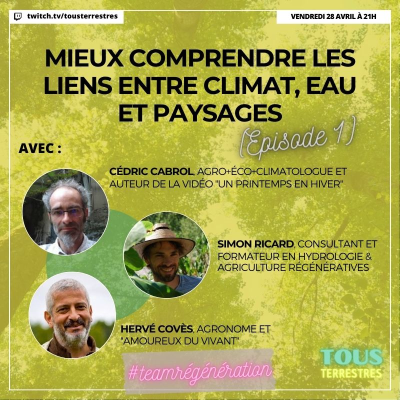 Dès ce vendredi, et pour 3 émissions successives, je reçois dans #teamregeneration l'agro-éco-climatologue Cédric CABROL, pour comprendre et détailler son travail sur les liens entre sol/végétation ➡ climat/précipitations (oui, oui, la flèche est dans le bon sens !) (1/5)