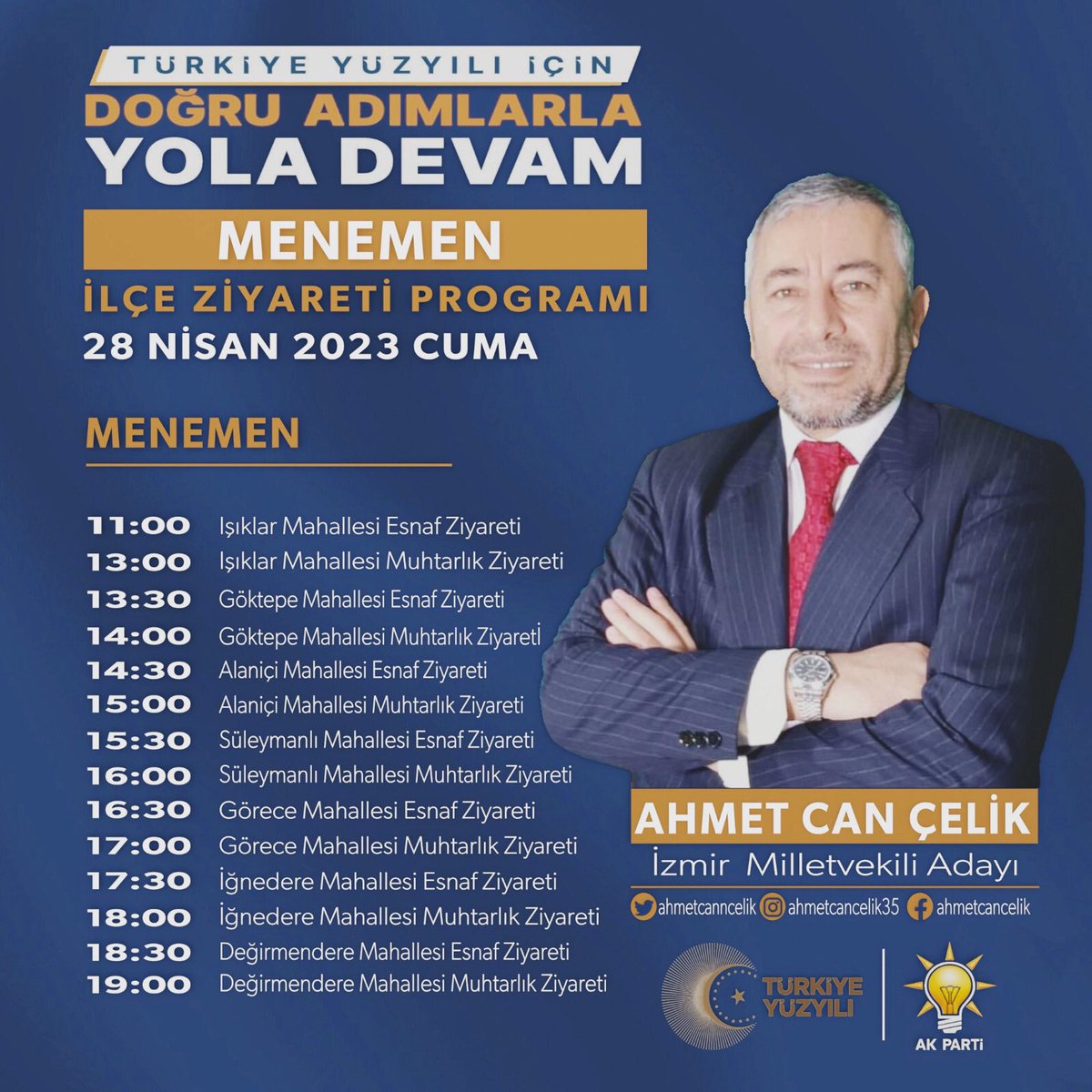 Heyecanla ve coşkuyla Türkiye Yüzyılı'nın mimarı, Cumhurbaşkanımız Sn. Recep Tayyip Erdoğan'ı güzel İzmir’imize bekliyoruz. Bu kutlu güne tüm halkımız davetlidir.

İzmir hazır, Türkiye hazır! 🇹🇷

#İzmirİçinHemenŞimdi 
#ReisİzmireGeliyor