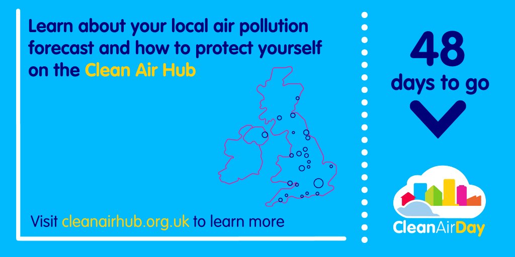 cleanairdayuk's tweet photo. 48 days to go until #CleanAirDay 💥

The #CleanAirHub has everything you need to know about #AirPollution in one place.

Learn about your local #AirPollution forecast and how to protect yourself 🛡️ 

Head to ➡️ https://t.co/GGlDTn5ss4 https://t.co/sm0fmn9WRT