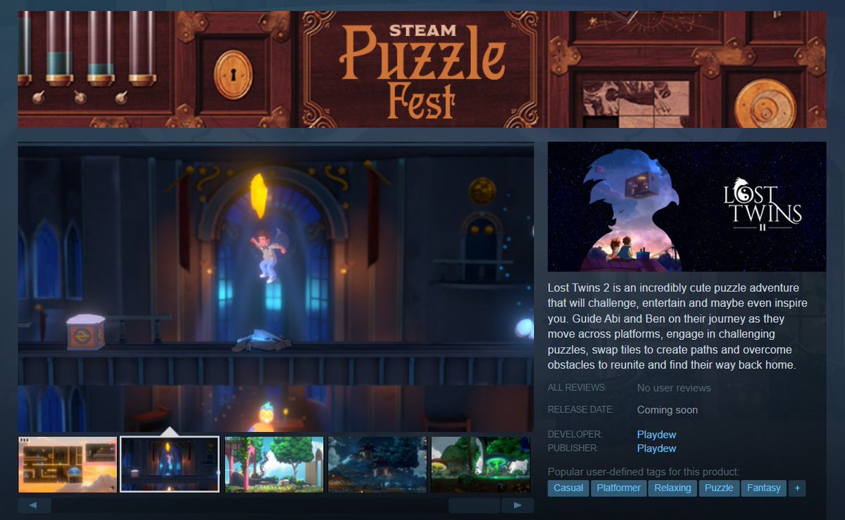 Try out the Lost Twins II demo in #SteamPuzzleFest 

store.steampowered.com/app/1752540/Lo…

It continues for the rest of the week so be sure to take a look at all the neat demos and updates that launched just for the event!   

#steampuzzlefest  #indiegames  #indiedev  #puzzlegames #streamers