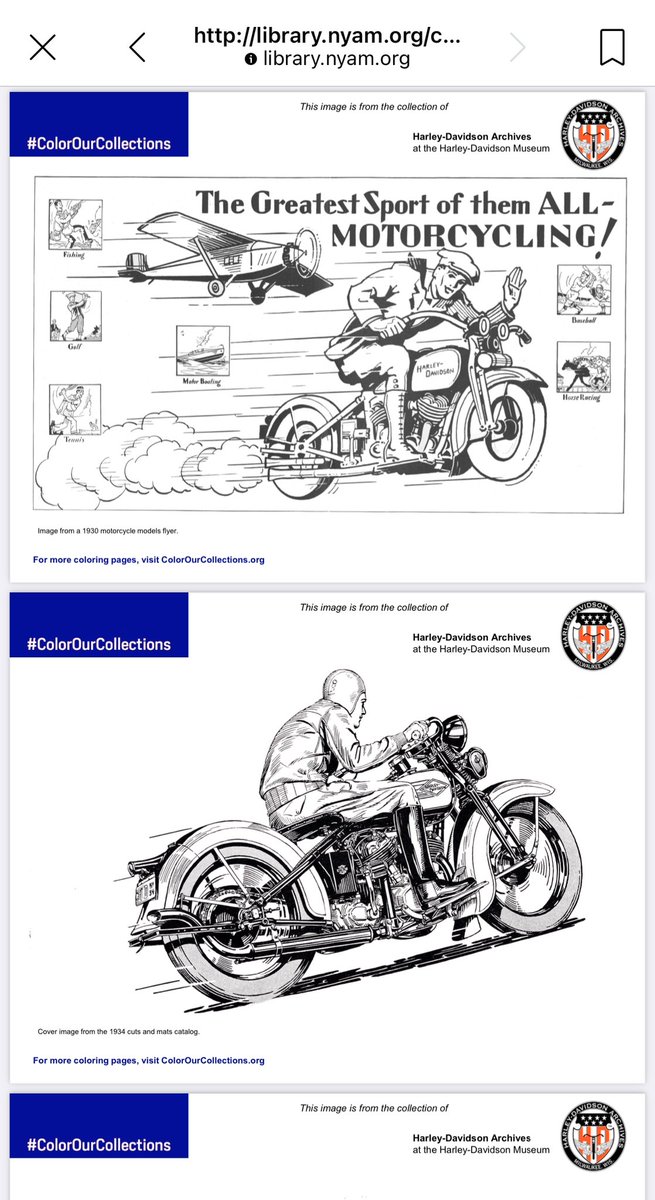 tarn_missblur's tweet image. ดีอะ ใครชอบระบายสี ตอนนี้มีเทศกาล #ColorOurCollection ที่เปิดให้โหลดงานศิลปะจาก museum ห้องสมุดต่างๆ มาระบายสีเล่นได้ นี่ไปดูละ ใครอยากวาดตามก็ฝึกฝีมืออีกแบบ เราชอบงานของ Binghamton University Libraries มีคอลเลกชันของ Harley-Davidson ด้วย library.nyam.org/colorourcollec…