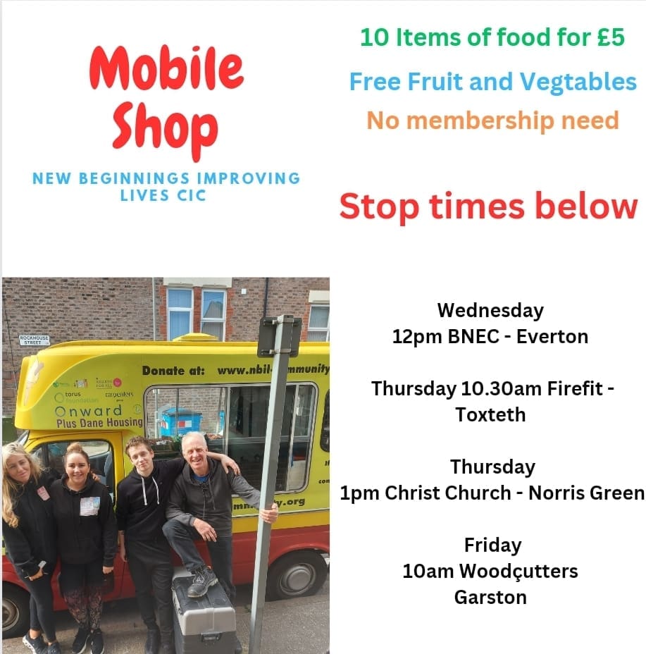 BeginningsI's tweet photo. Friday's at NBIL 

💥Community store open 9.30am to 5pm
💥Mobile shop - Garston 10am 
💥Men's Mental health Boxing 1.30pm
💥Emergency foodbank deliveries https://t.co/Mg3d1n5pFy