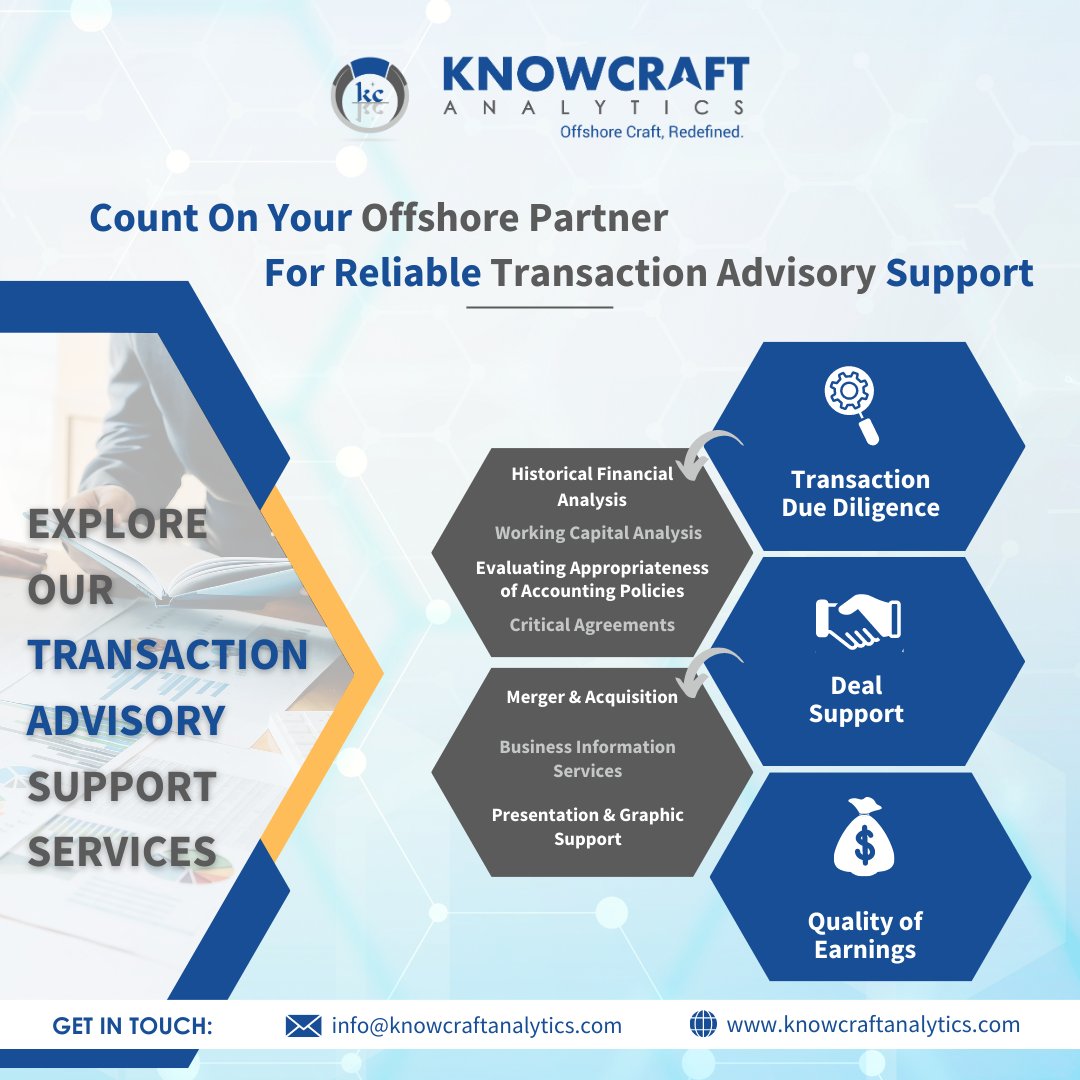 KnowcraftA's tweet photo. To gain an in-depth understanding of our Transaction Advisory Support offerings, visit us at: https://t.co/khnuJcji1d
#KnowcraftAnalytics #TransactionAdvisory #QualityOfEarnings #DealSupport #Merger #Aquisition https://t.co/m9ZwvZTNnp