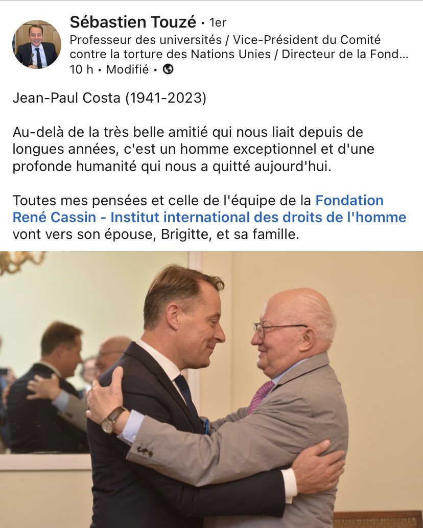 Le président Jean-Paul Costa n’est plus. Les défenseurs et les promoteurs des droits de l’Homme perdent un homme de grande bienveillance, plein de clairvoyance, d’humanité et d’humilité. Il fut président de la <a href="/ECHR_CEDH/">ECHR CEDH</a> et compte parmi les docteurs en droit <a href="/UTCapitole/">Université Toulouse Capitole</a> .