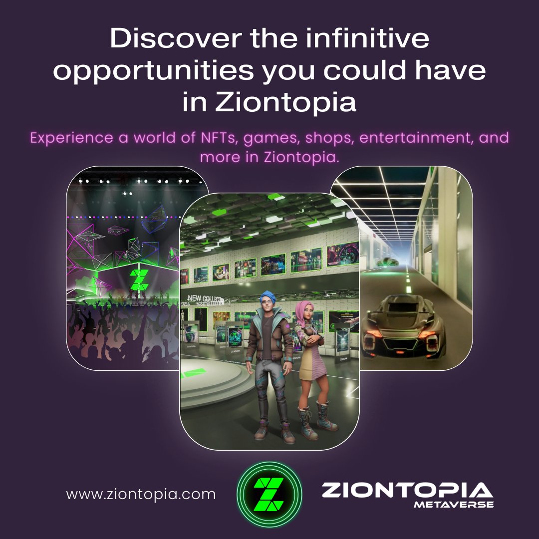 ziontopiaa's tweet photo. Explore infinite opportunities and experience a whole new world of NFTs, games, shops, entertainment, and more in #Ziontopia - the ultimate destination in the #metaverse #VR ! 🚀💫 #digitalworld #futuretech #cyberspace #ZiontopiaMetaverse https://t.co/DcxLjxafKr