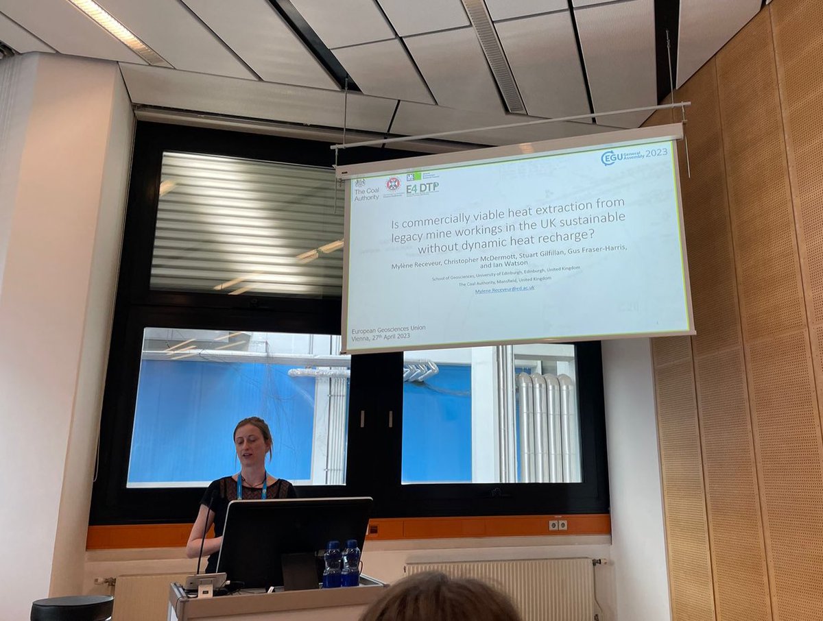 ReceveurMylene's tweet photo. Busy week at #EGU23! Not only had I the chance to present my PhD in #MineWaterHeat, but also met dear old friends and heard about a great diversity of talks, from climate-related food security and groundwater management, energy storage, glaciers, earthquakes […] and geothermal! https://t.co/EeCZwCvqIh
