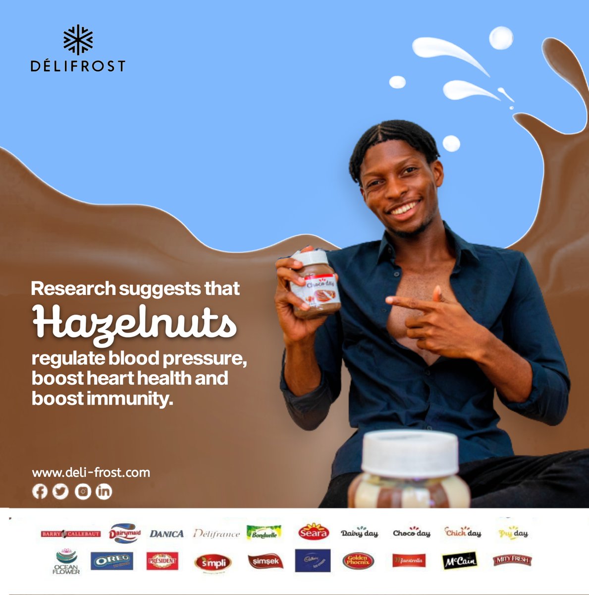 deli_frost's tweet photo. Another great reason why you should try our amazing Chocoday Hazelnut spread. Good for your heart and your immune system.
We care about you๐ค
#delifrost #hazelnut #chocoday #spread #chocolate #cocoa #goodhealth #vitamins #immunity #heart #fun #breakfast #food #foodie #lagos https://t.co/B5JoQKGdpk